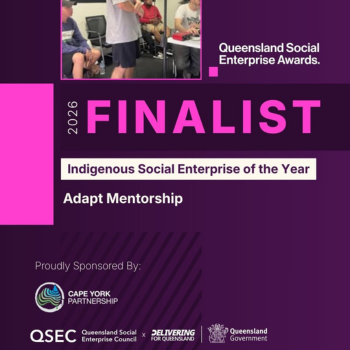 Queensland Social Enterprise Awards 2026 Finalist graphic for Adapt Mentorship in the Indigenous Social Enterprise of the Year category.